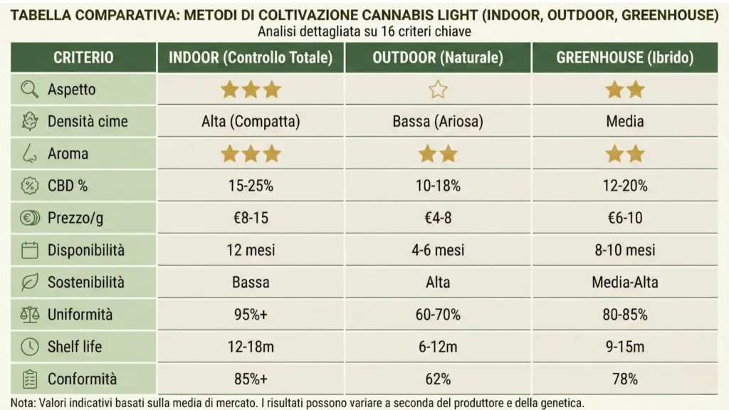 Tabella comparativa Infiorescenze-indoor-greenhouse-e-outdoor